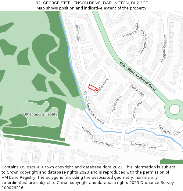 32, GEORGE STEPHENSON DRIVE, DARLINGTON, DL2 2GE: Location map and indicative extent of plot