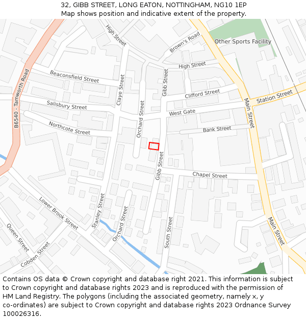 32, GIBB STREET, LONG EATON, NOTTINGHAM, NG10 1EP: Location map and indicative extent of plot