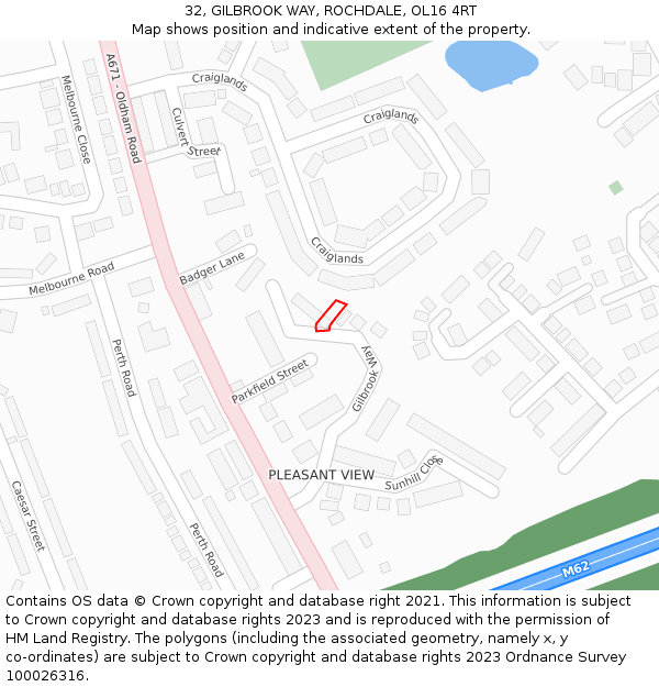 32, GILBROOK WAY, ROCHDALE, OL16 4RT: Location map and indicative extent of plot
