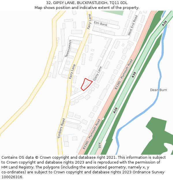 32, GIPSY LANE, BUCKFASTLEIGH, TQ11 0DL: Location map and indicative extent of plot