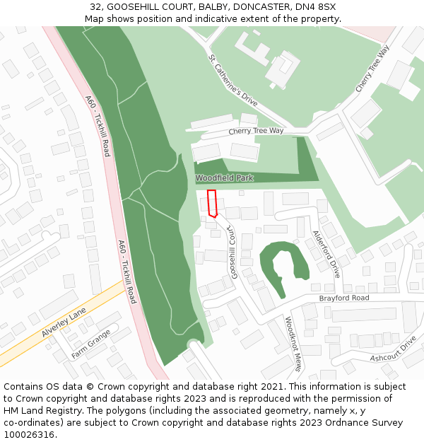 32, GOOSEHILL COURT, BALBY, DONCASTER, DN4 8SX: Location map and indicative extent of plot