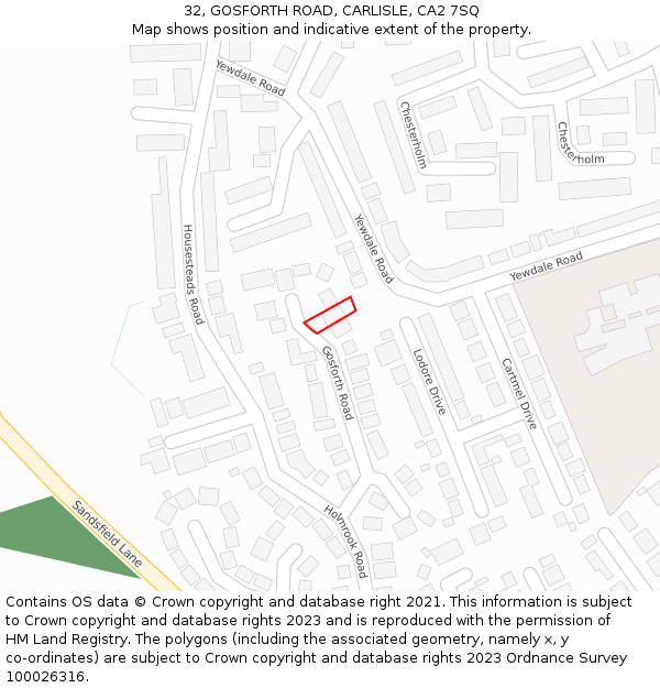 32, GOSFORTH ROAD, CARLISLE, CA2 7SQ: Location map and indicative extent of plot