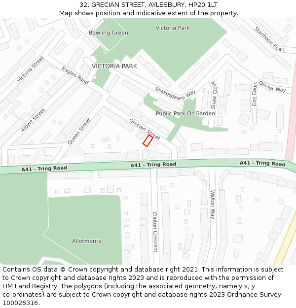 32, GRECIAN STREET, AYLESBURY, HP20 1LT: Location map and indicative extent of plot