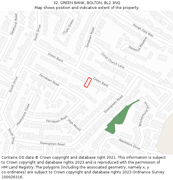 32, GREEN BANK, BOLTON, BL2 3NQ: Location map and indicative extent of plot