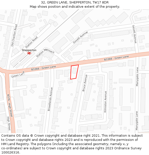 32, GREEN LANE, SHEPPERTON, TW17 8DR: Location map and indicative extent of plot