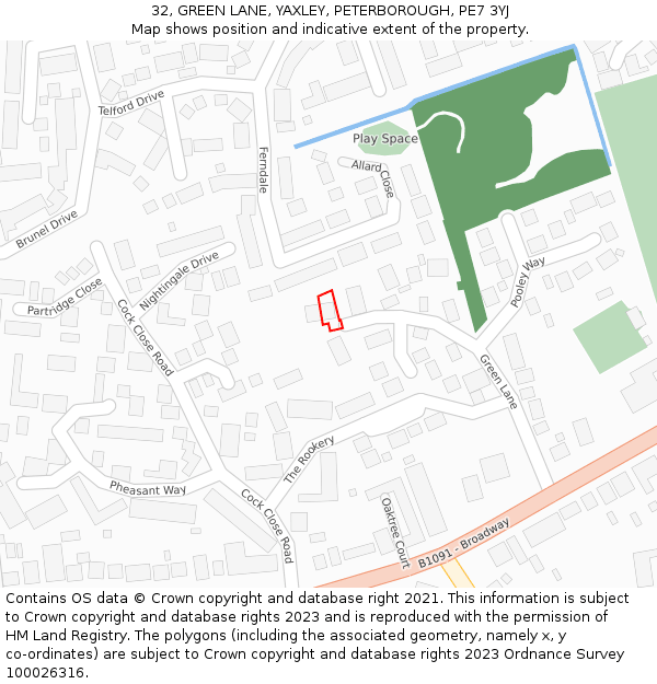 32, GREEN LANE, YAXLEY, PETERBOROUGH, PE7 3YJ: Location map and indicative extent of plot