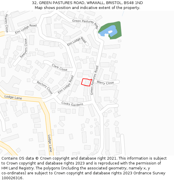 32, GREEN PASTURES ROAD, WRAXALL, BRISTOL, BS48 1ND: Location map and indicative extent of plot