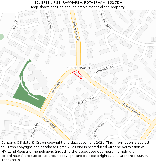 32, GREEN RISE, RAWMARSH, ROTHERHAM, S62 7DH: Location map and indicative extent of plot