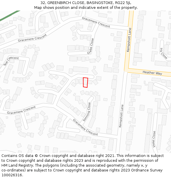 32, GREENBIRCH CLOSE, BASINGSTOKE, RG22 5JL: Location map and indicative extent of plot