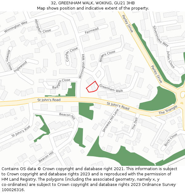 32, GREENHAM WALK, WOKING, GU21 3HB: Location map and indicative extent of plot