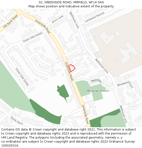 32, GREENSIDE ROAD, MIRFIELD, WF14 0AS: Location map and indicative extent of plot