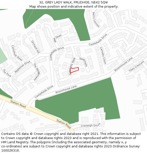 32, GREY LADY WALK, PRUDHOE, NE42 5QW: Location map and indicative extent of plot