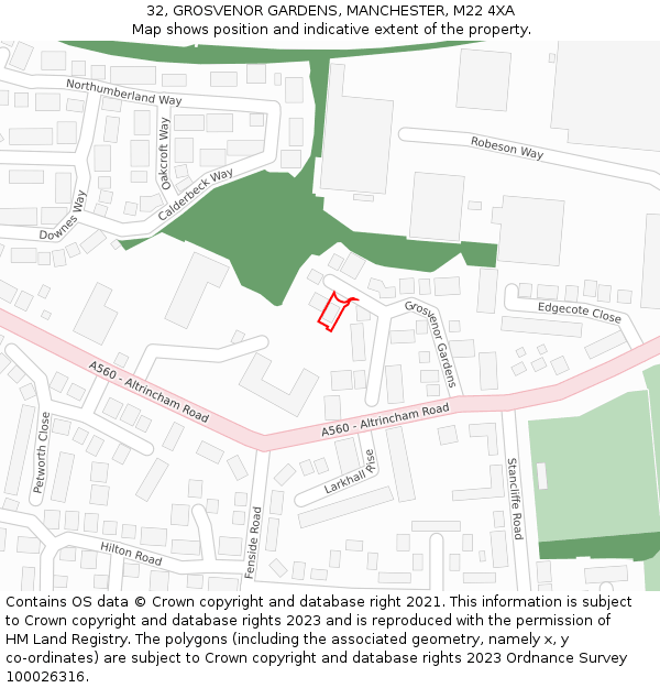32, GROSVENOR GARDENS, MANCHESTER, M22 4XA: Location map and indicative extent of plot