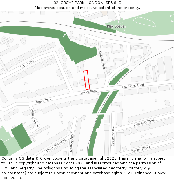 32, GROVE PARK, LONDON, SE5 8LG: Location map and indicative extent of plot
