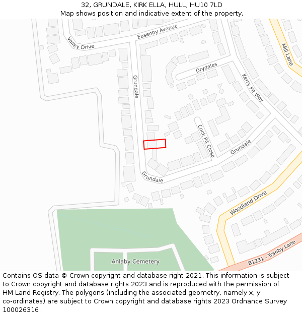 32, GRUNDALE, KIRK ELLA, HULL, HU10 7LD: Location map and indicative extent of plot