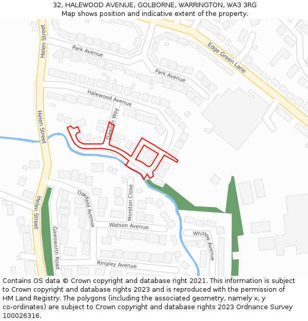 32, HALEWOOD AVENUE, GOLBORNE, WARRINGTON, WA3 3RG: Location map and indicative extent of plot