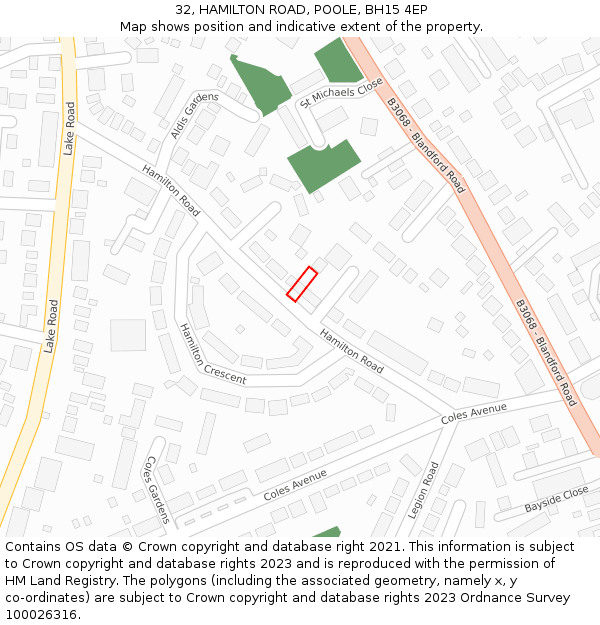 32, HAMILTON ROAD, POOLE, BH15 4EP: Location map and indicative extent of plot