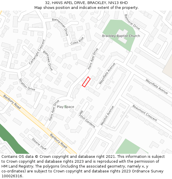32, HANS APEL DRIVE, BRACKLEY, NN13 6HD: Location map and indicative extent of plot