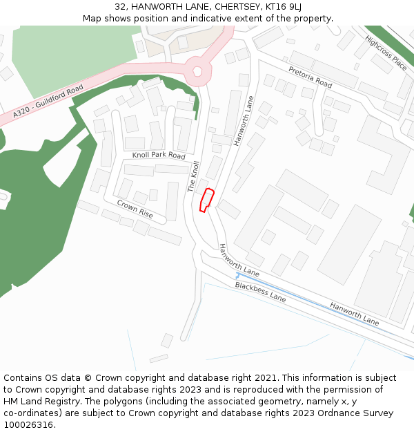 32, HANWORTH LANE, CHERTSEY, KT16 9LJ: Location map and indicative extent of plot