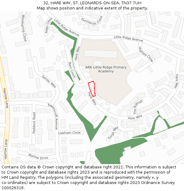32, HARE WAY, ST. LEONARDS-ON-SEA, TN37 7UH: Location map and indicative extent of plot