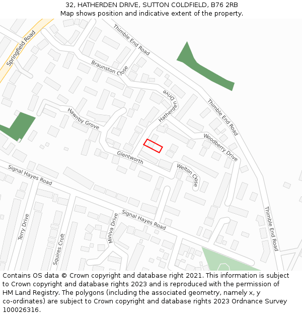 32, HATHERDEN DRIVE, SUTTON COLDFIELD, B76 2RB: Location map and indicative extent of plot