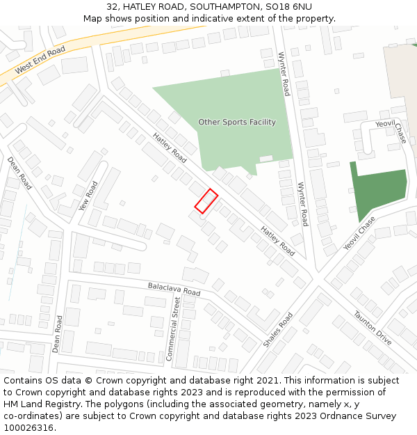32, HATLEY ROAD, SOUTHAMPTON, SO18 6NU: Location map and indicative extent of plot