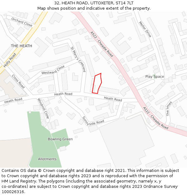 32, HEATH ROAD, UTTOXETER, ST14 7LT: Location map and indicative extent of plot