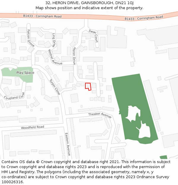 32, HERON DRIVE, GAINSBOROUGH, DN21 1GJ: Location map and indicative extent of plot
