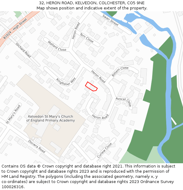 32, HERON ROAD, KELVEDON, COLCHESTER, CO5 9NE: Location map and indicative extent of plot
