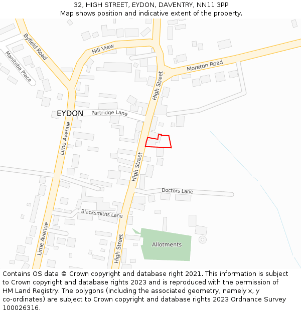 32, HIGH STREET, EYDON, DAVENTRY, NN11 3PP: Location map and indicative extent of plot