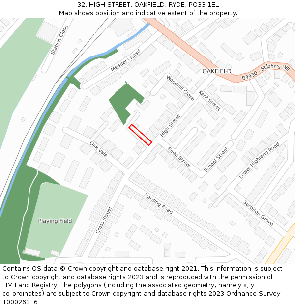 32, HIGH STREET, OAKFIELD, RYDE, PO33 1EL: Location map and indicative extent of plot