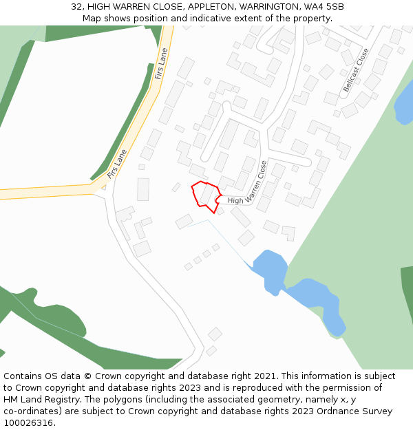 32, HIGH WARREN CLOSE, APPLETON, WARRINGTON, WA4 5SB: Location map and indicative extent of plot