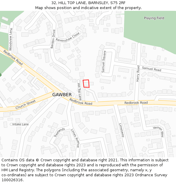 32, HILL TOP LANE, BARNSLEY, S75 2RF: Location map and indicative extent of plot