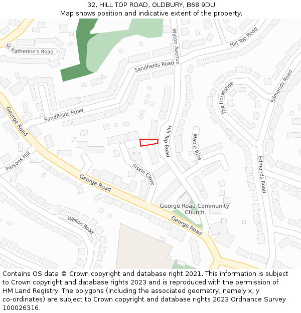 32, HILL TOP ROAD, OLDBURY, B68 9DU: Location map and indicative extent of plot