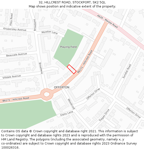 32, HILLCREST ROAD, STOCKPORT, SK2 5QL: Location map and indicative extent of plot