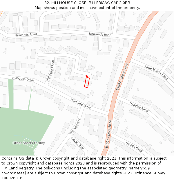 32, HILLHOUSE CLOSE, BILLERICAY, CM12 0BB: Location map and indicative extent of plot