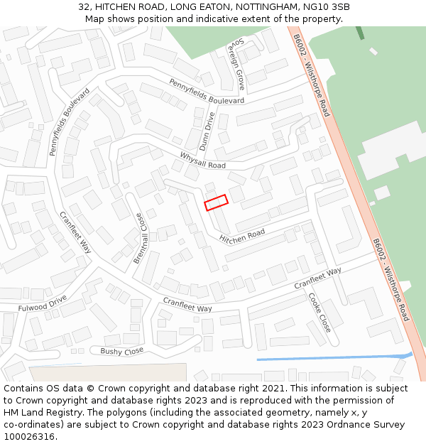 32, HITCHEN ROAD, LONG EATON, NOTTINGHAM, NG10 3SB: Location map and indicative extent of plot