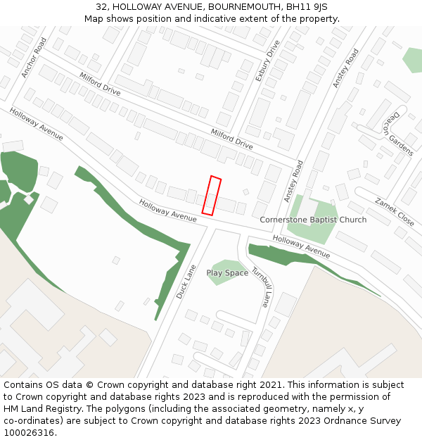 32, HOLLOWAY AVENUE, BOURNEMOUTH, BH11 9JS: Location map and indicative extent of plot