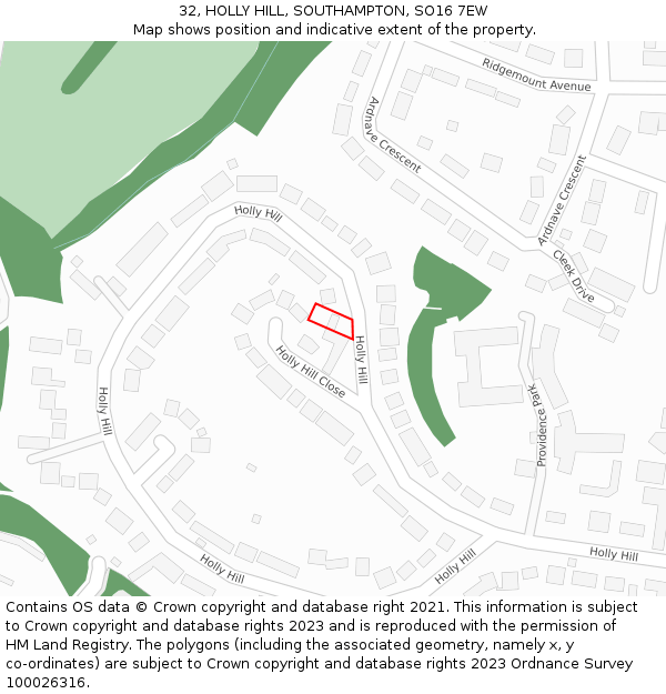 32, HOLLY HILL, SOUTHAMPTON, SO16 7EW: Location map and indicative extent of plot