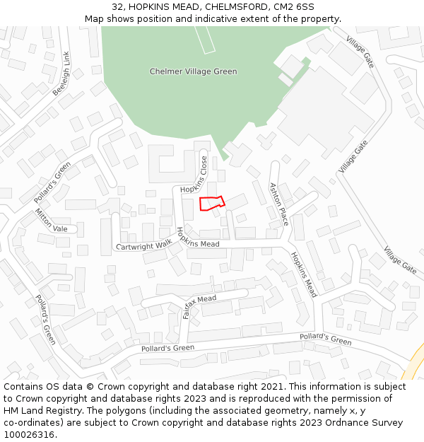 32, HOPKINS MEAD, CHELMSFORD, CM2 6SS: Location map and indicative extent of plot