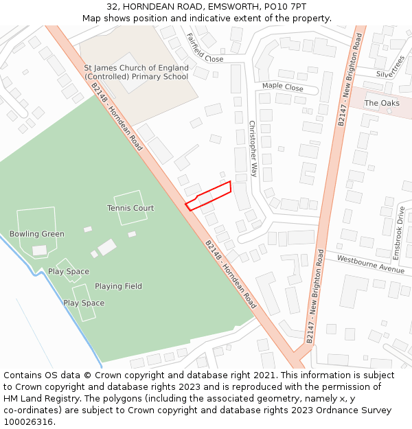 32, HORNDEAN ROAD, EMSWORTH, PO10 7PT: Location map and indicative extent of plot
