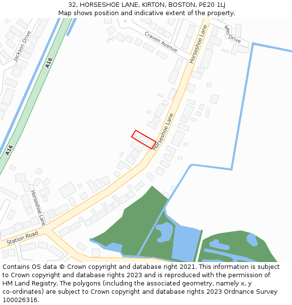 32, HORSESHOE LANE, KIRTON, BOSTON, PE20 1LJ: Location map and indicative extent of plot