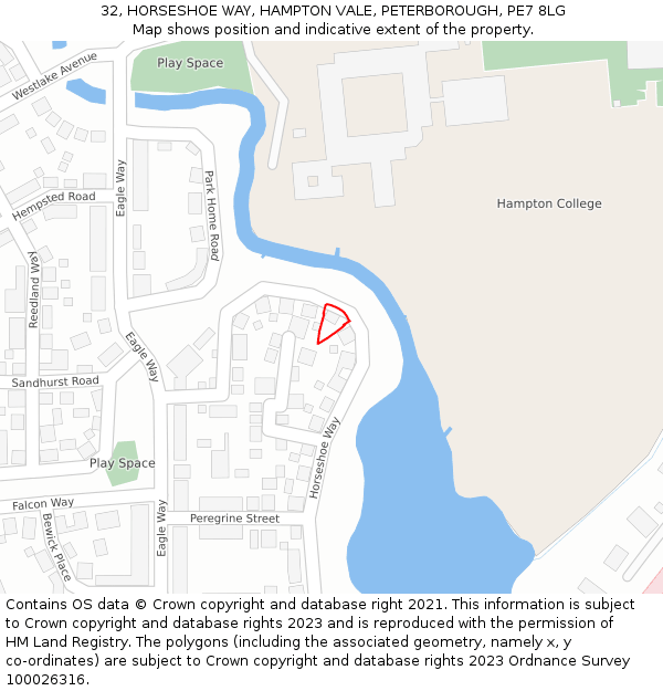 32, HORSESHOE WAY, HAMPTON VALE, PETERBOROUGH, PE7 8LG: Location map and indicative extent of plot