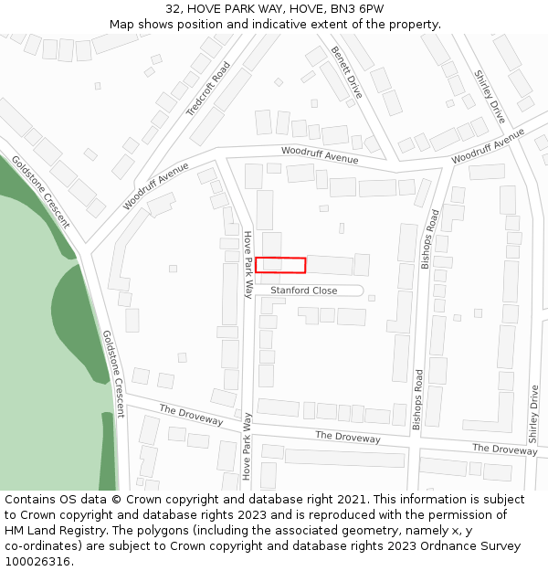 32, HOVE PARK WAY, HOVE, BN3 6PW: Location map and indicative extent of plot