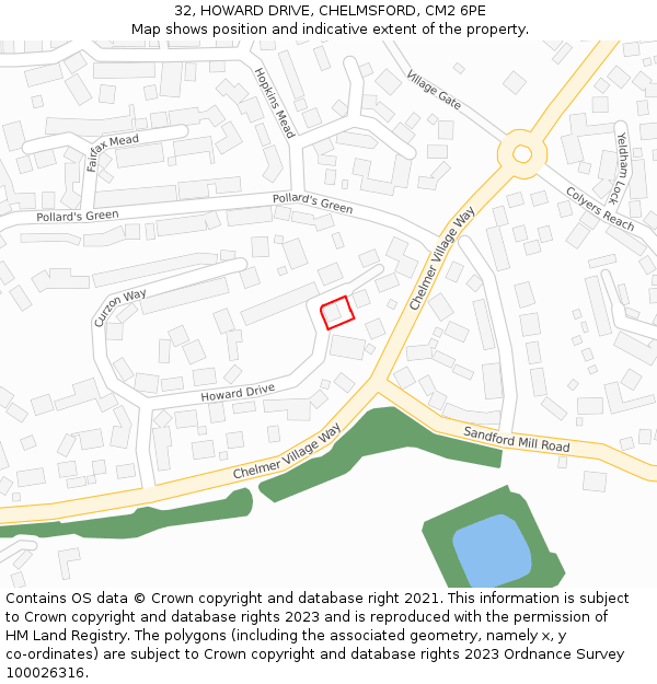 32, HOWARD DRIVE, CHELMSFORD, CM2 6PE: Location map and indicative extent of plot