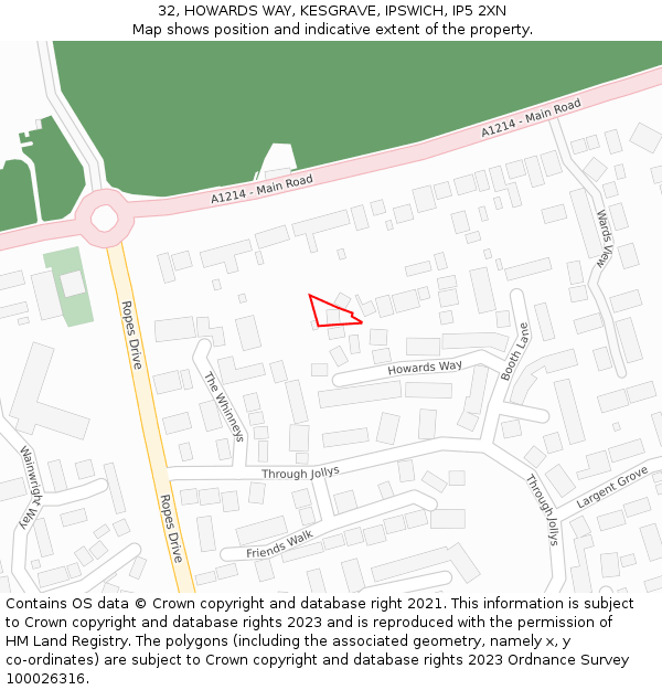 32, HOWARDS WAY, KESGRAVE, IPSWICH, IP5 2XN: Location map and indicative extent of plot