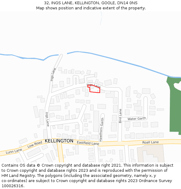 32, INGS LANE, KELLINGTON, GOOLE, DN14 0NS: Location map and indicative extent of plot
