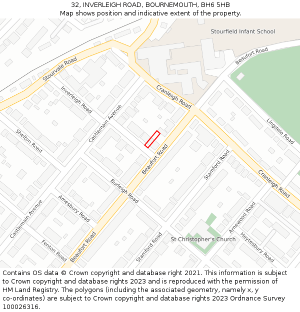 32, INVERLEIGH ROAD, BOURNEMOUTH, BH6 5HB: Location map and indicative extent of plot