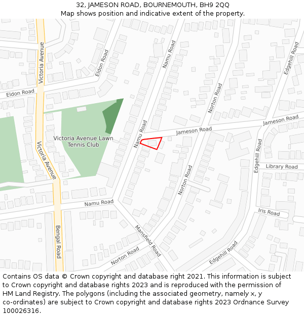 32, JAMESON ROAD, BOURNEMOUTH, BH9 2QQ: Location map and indicative extent of plot