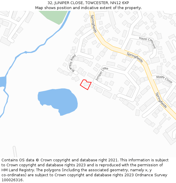 32, JUNIPER CLOSE, TOWCESTER, NN12 6XP: Location map and indicative extent of plot